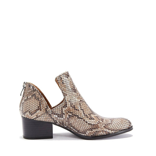 Womens Shoes - Low Heel Snakeskin Style / Beige Fredricka Booties /